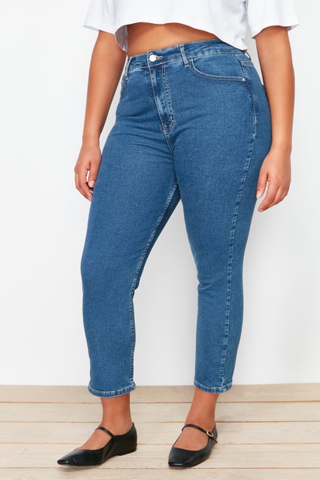 Trendyol Curve Damen Blau Einfarbig Skinny Hohe Taille Große Größen Jeans - Image 2