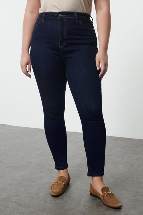Trendyol Curve Damen Blau Einfarbig Skinny Hohe Taille Große Größen Jeans - Image 2