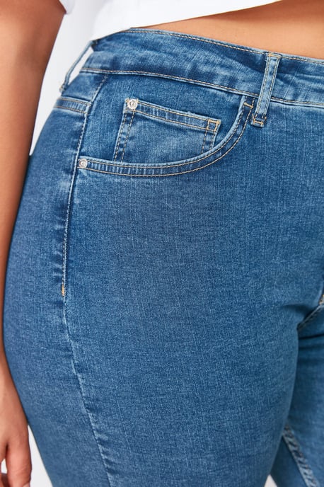 Trendyol Curve Damen Blau Einfarbig Skinny Hohe Taille Große Größen Jeans - Image 3