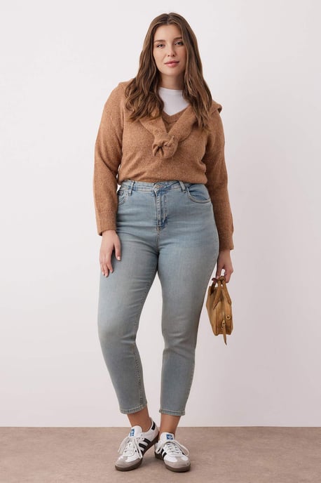 Trendyol Curve Damen Blau Einfarbig Skinny Hohe Taille Große Größen Jeans - Image 1
