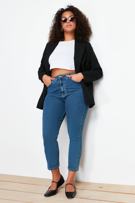 Trendyol Curve Damen Blau Einfarbig Skinny Hohe Taille Große Größen Jeans - Image 4