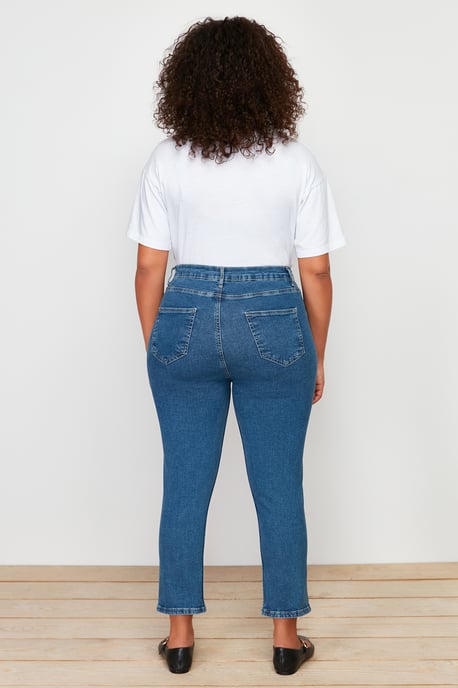 Trendyol Curve Damen Blau Einfarbig Skinny Hohe Taille Große Größen Jeans - Image 5
