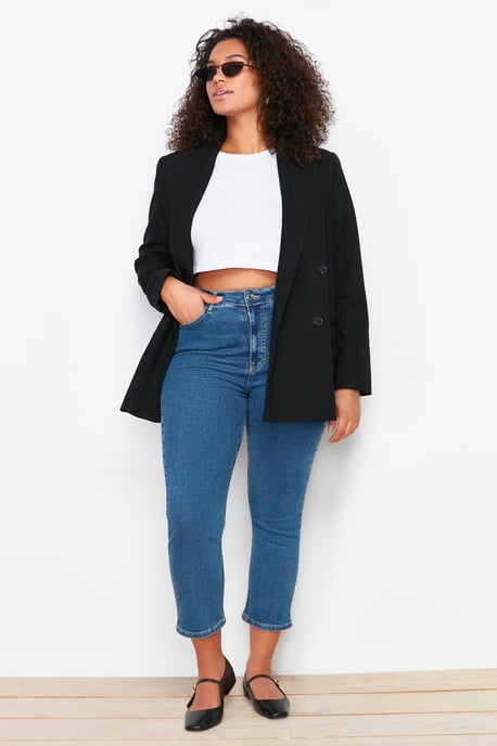 Trendyol Curve Damen Blau Einfarbig Skinny Hohe Taille Große Größen Jeans - Image 6