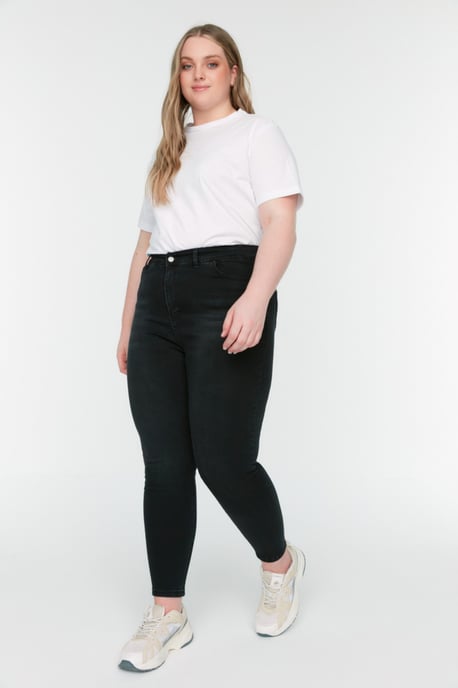 Trendyol Curve Damen Schwarz Einfarbig Skinny Hohe Taille Große Größen Jeans - Image 2