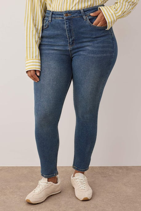 Trendyol Curve Damen Dunkelblau Einfarbig Skinny Hohe Taille Große Größen Jeans - Image 2