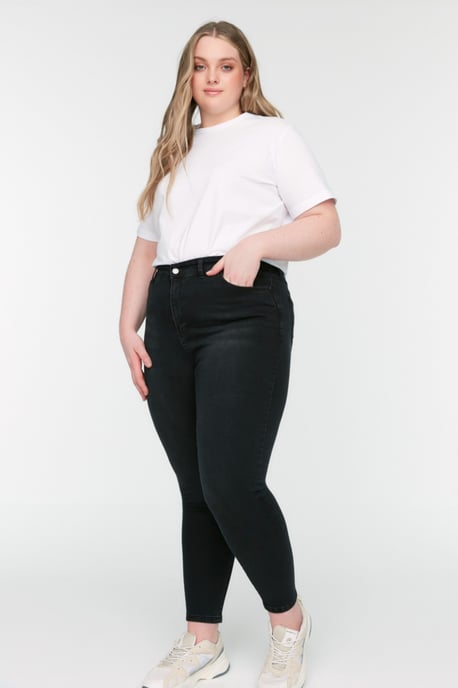 Trendyol Curve Damen Schwarz Einfarbig Skinny Hohe Taille Große Größen Jeans - Image 6
