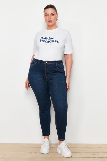 Trendyol Curve Damen Blau Einfarbig Skinny Hohe Taille Große Größen Jeans - Image 4