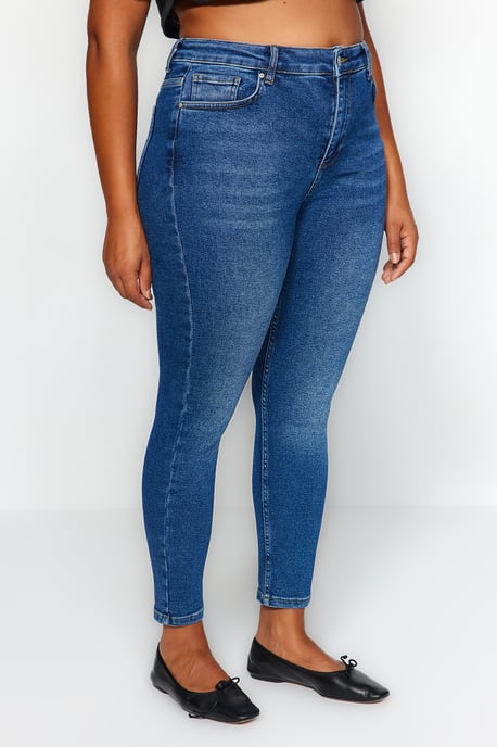 Trendyol Curve Damen Dunkelblau Einfarbig Skinny Hohe Taille Große Größen Jeans - Image 5