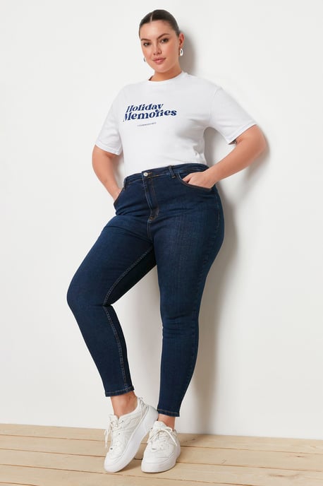 Trendyol Curve Damen Blau Einfarbig Skinny Hohe Taille Große Größen Jeans - Image 5