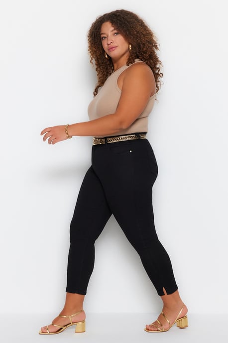 Trendyol Curve Damen Schwarz Einfarbig Skinny Hohe Taille Große Größen Jeans - Image 2