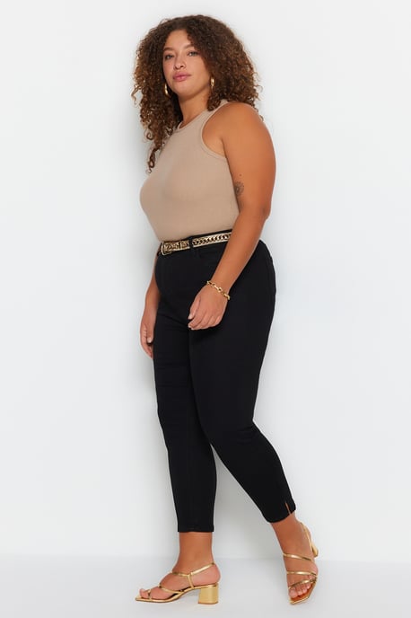 Trendyol Curve Damen Schwarz Einfarbig Skinny Hohe Taille Große Größen Jeans - Image 3