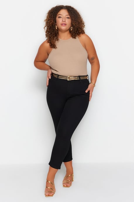 Trendyol Curve Damen Schwarz Einfarbig Skinny Hohe Taille Große Größen Jeans - Image 6