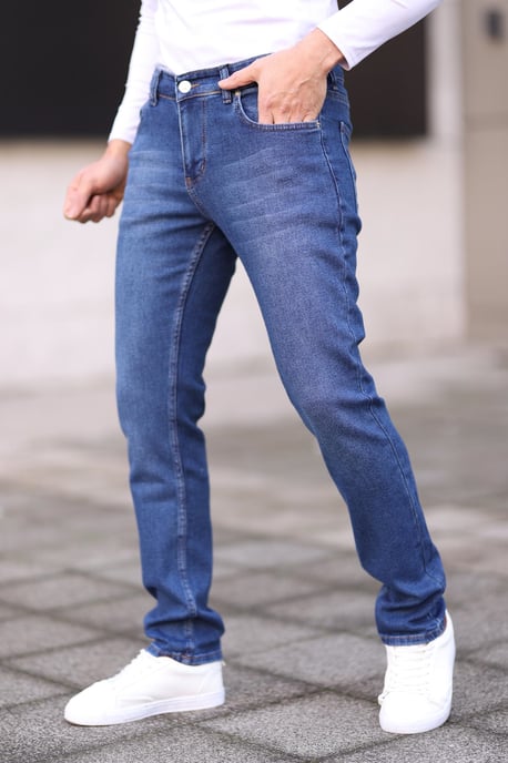 TRENDYOL MAN Herren Blau Einfarbig Skinny Normale Taille Jeans - Image 3