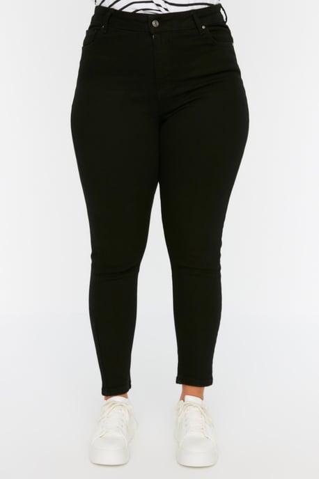 Trendyol Curve Damen Schwarz Einfarbig Skinny Hohe Taille Große Größen Jeans - Image 2