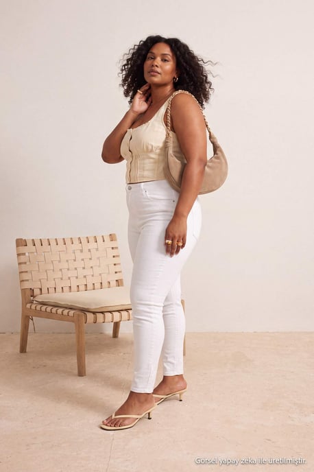Trendyol Curve Damen Weiß Einfarbig Skinny Hohe Taille Große Größen Jeans - Image 1