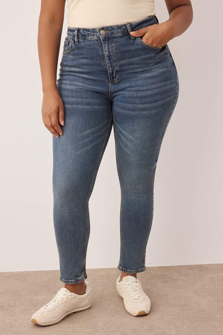 Trendyol Curve Damen Blau Einfarbig Skinny Hohe Taille Große Größen Jeans - Image 2