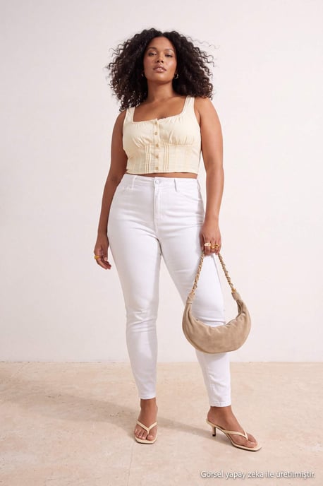 Trendyol Curve Damen Weiß Einfarbig Skinny Hohe Taille Große Größen Jeans - Image 2