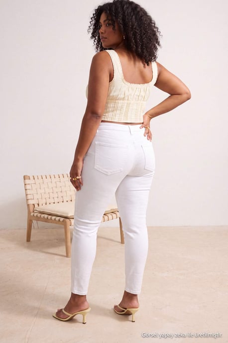 Trendyol Curve Damen Weiß Einfarbig Skinny Hohe Taille Große Größen Jeans - Image 3