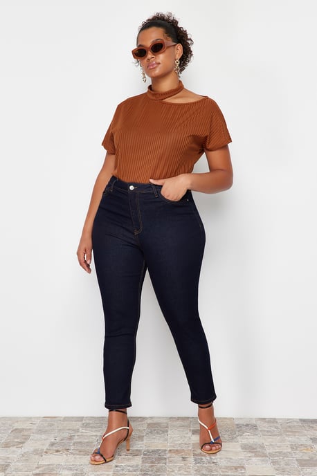 Trendyol Curve Damen Blau Einfarbig Skinny Hohe Taille Große Größen Jeans - Image 2