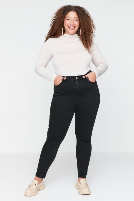 Trendyol Curve Damen Schwarz Einfarbig Skinny Hohe Taille Große Größen Jeans - Image 1