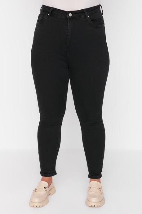 Trendyol Curve Damen Schwarz Einfarbig Skinny Hohe Taille Große Größen Jeans - Image 2