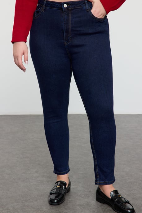 Trendyol Curve Damen Blau Einfarbig Skinny Hohe Taille Große Größen Jeans - Image 2