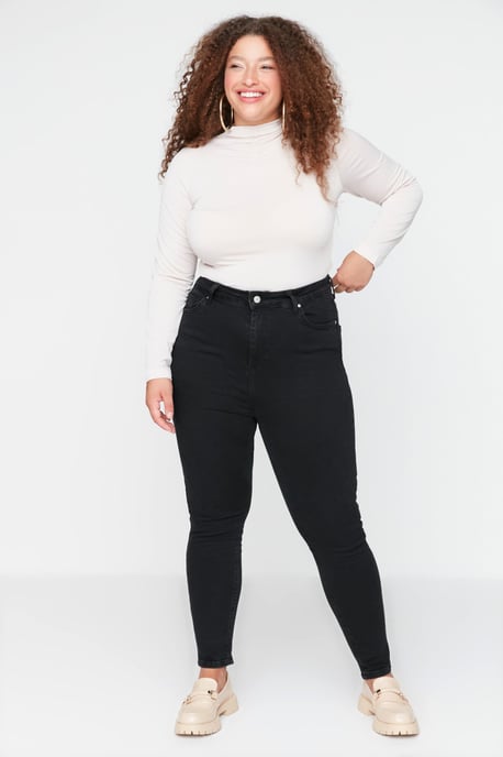 Trendyol Curve Damen Schwarz Einfarbig Skinny Hohe Taille Große Größen Jeans - Image 6
