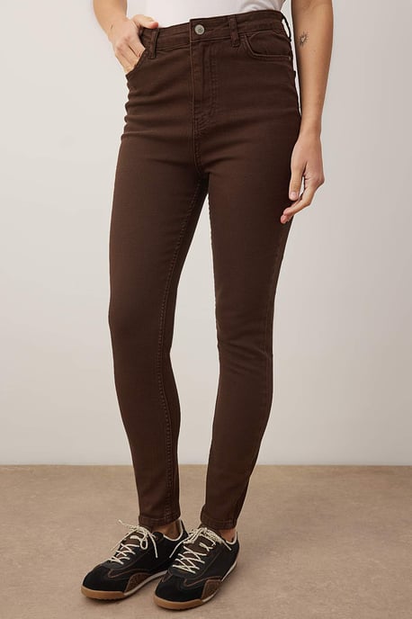 TRENDYOLMİLLA Damen Braun Einfarbig Skinny Hohe Taille Jeans - Image 2