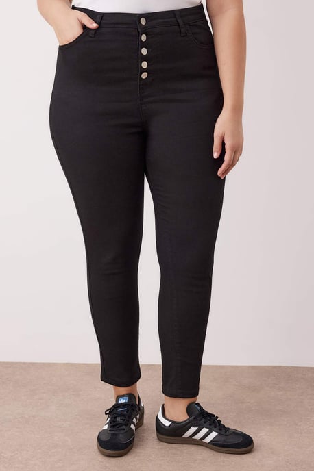 Trendyol Curve Damen Schwarz Einfarbig Skinny Hohe Taille Große Größen Jeans - Image 2