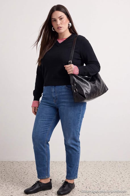 Trendyol Curve Damen Blau Einfarbig Skinny Hohe Taille Große Größen Jeans - Image 2