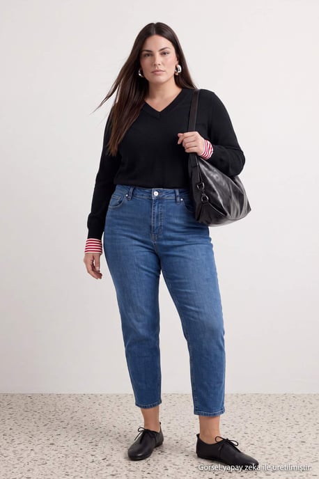 Trendyol Curve Damen Blau Einfarbig Skinny Hohe Taille Große Größen Jeans - Image 6