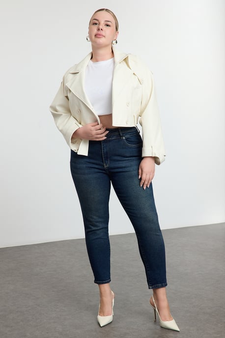 Trendyol Curve Damen Dunkelblau Einfarbig Skinny Hohe Taille Große Größen Jeans - Image 3