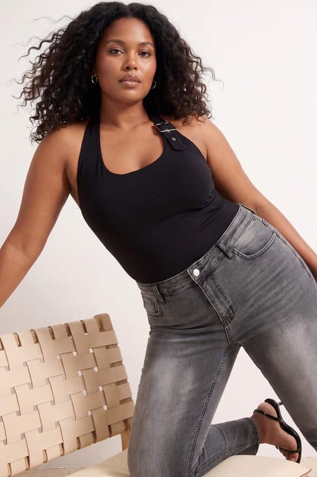 Trendyol Curve Damen Grau Einfarbig Skinny Hohe Taille Große Größen Jeans - Image 1