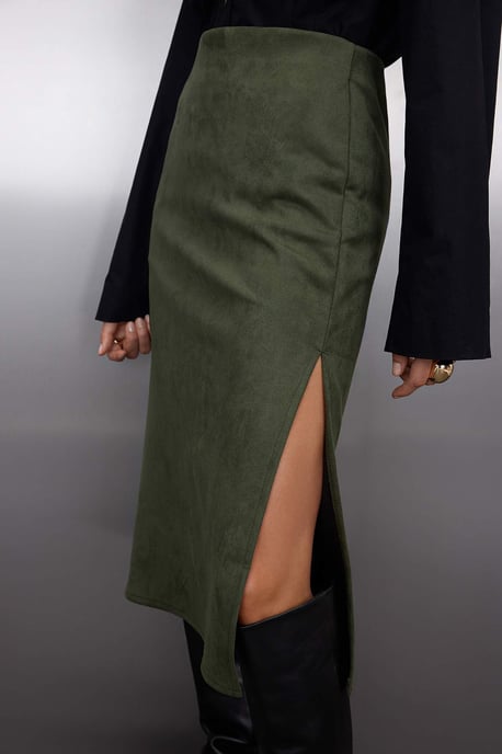 TRENDYOLMİLLA Damen Khaki Einfarbig Midi Bleistift Rock Röcke - Image 2