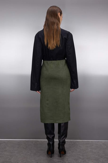 TRENDYOLMİLLA Damen Khaki Einfarbig Midi Bleistift Rock Röcke - Image 3