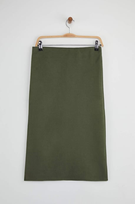 TRENDYOLMİLLA Damen Khaki Einfarbig Midi Bleistift Rock Röcke - Image 4