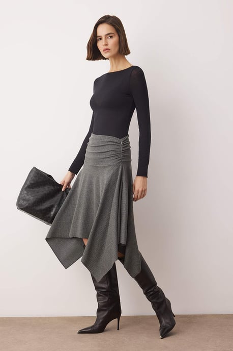 TRENDYOLMİLLA Damen Grau Einfarbig Midi Asymmetrisch Röcke - Image 1