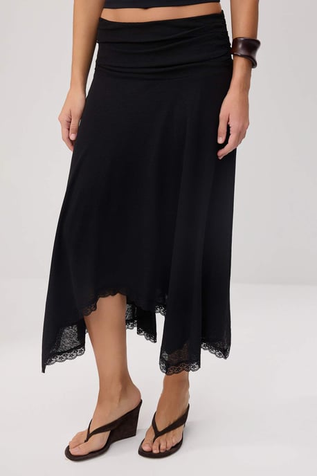 TRENDYOLMİLLA Damen Schwarz Einfarbig Midi Asymmetrisch Röcke - Image 1