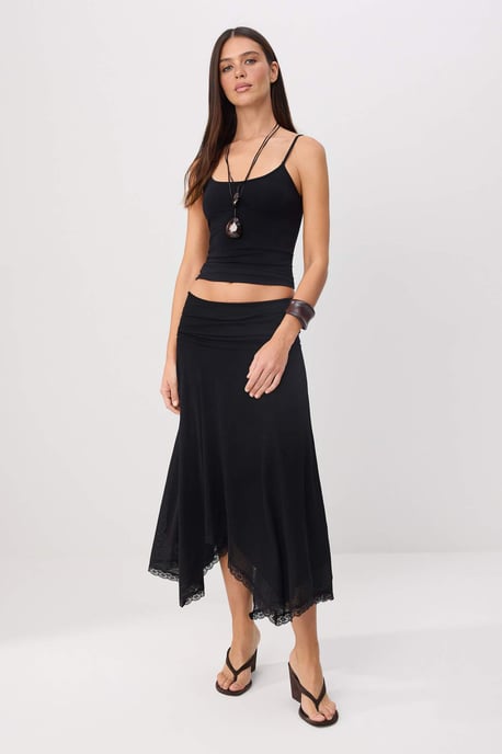 TRENDYOLMİLLA Damen Schwarz Einfarbig Midi Asymmetrisch Röcke - Image 2