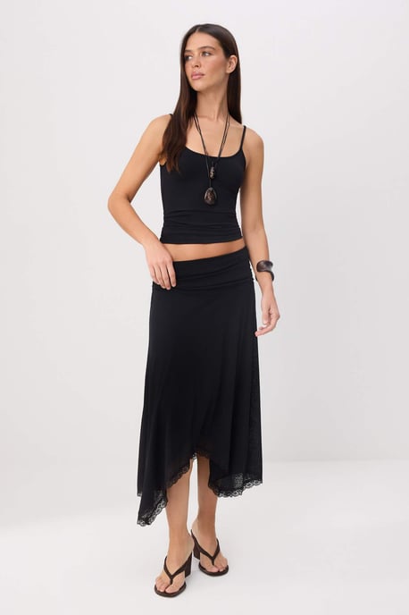 TRENDYOLMİLLA Damen Schwarz Einfarbig Midi Asymmetrisch Röcke - Image 4