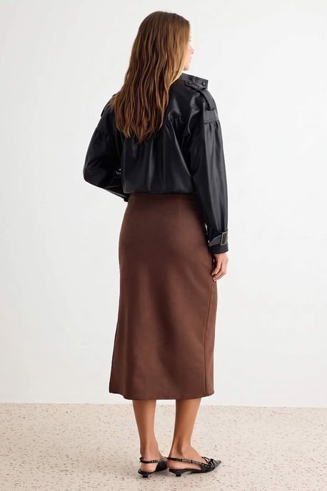 TRENDYOLMİLLA Damen Braun Einfarbig Midi Bleistift Rock Röcke - Image 4