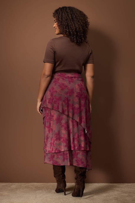 Trendyol Curve Damen Bordeaux Geblümt Midi Große Größen Röcke - Image 3