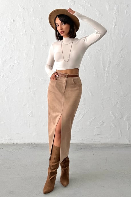 TRENDYOLMİLLA Damen Braun Einfarbig Midi Bleistift Rock Röcke - Image 1