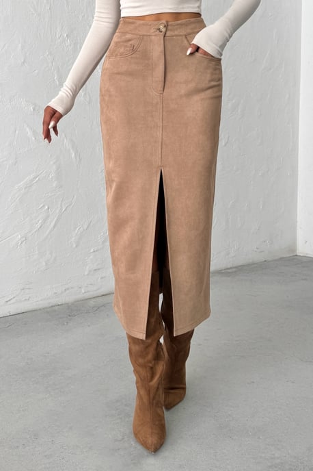 TRENDYOLMİLLA Damen Braun Einfarbig Midi Bleistift Rock Röcke - Image 2