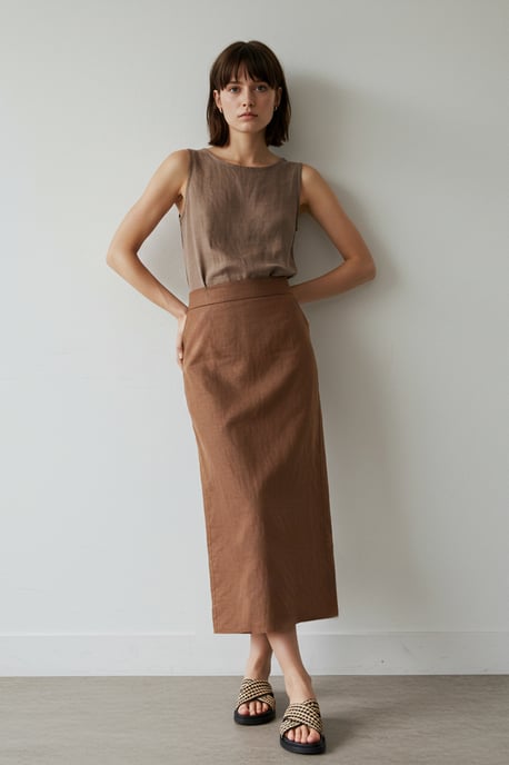TRENDYOLMİLLA Damen Braun Einfarbig Midi Bleistift Rock Röcke - Image 1