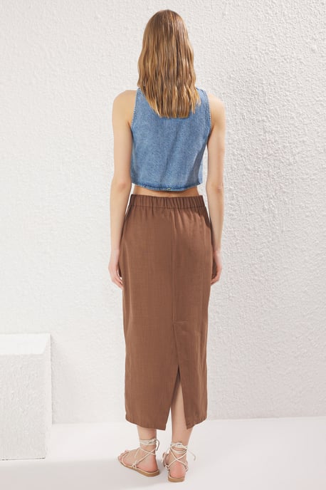 TRENDYOLMİLLA Damen Braun Einfarbig Midi Bleistift Rock Röcke - Image 2