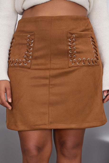 Trendyol Curve Damen Braun Einfarbig Kurz / Mini Große Größen Röcke - Image 2