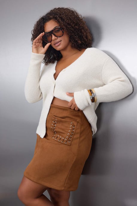 Trendyol Curve Damen Braun Einfarbig Kurz / Mini Große Größen Röcke - Image 4