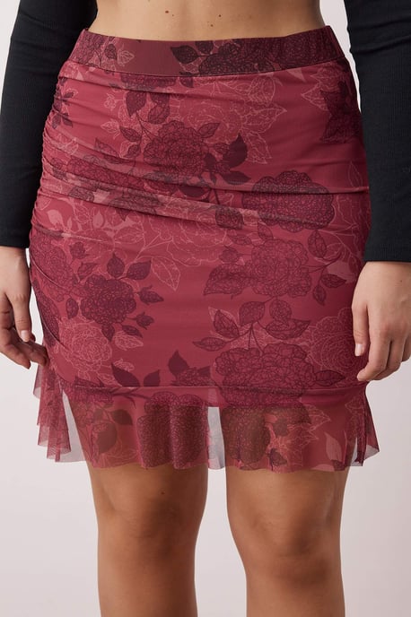 Trendyol Curve Damen Bordeaux Geblümt Kurz / Mini Große Größen Röcke - Image 2