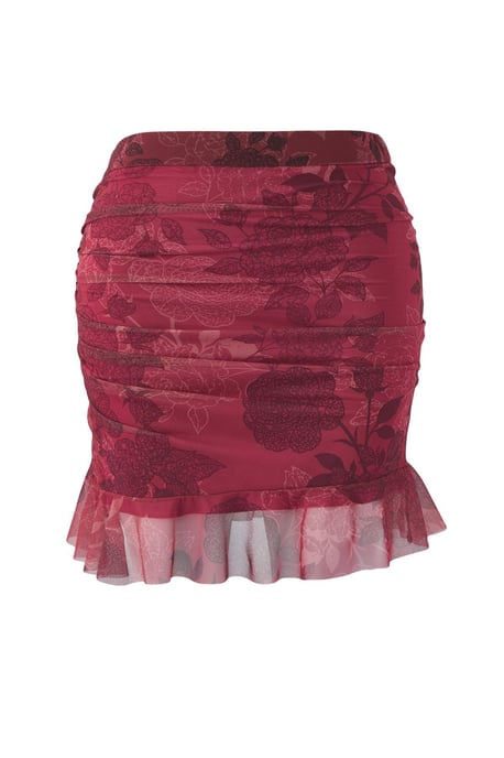 Trendyol Curve Damen Bordeaux Geblümt Kurz / Mini Große Größen Röcke - Image 4